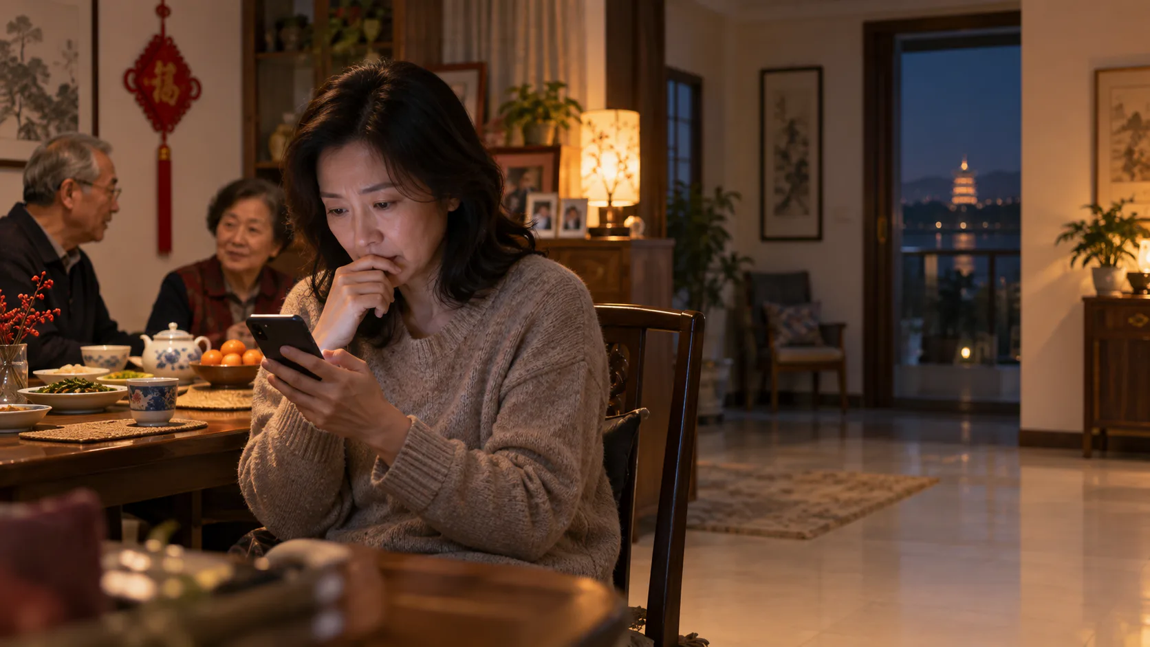 王女士在杭州父母家查看手机,留意远在万锦的家门前发生了什么。