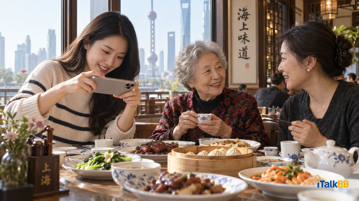 Natalie photographs a family lunch with her grandmother and cousin in Shanghai